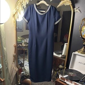 Vintage Sailor Navy Blue Dress V Plunge Back